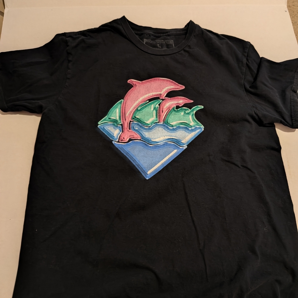 Pink Dolphin Black Tee with Vibrant Design